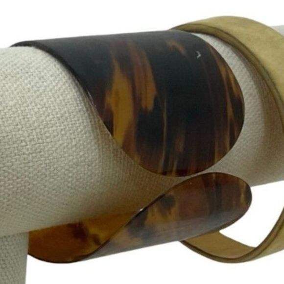 Vintage 70s Chunky Wide Tortise Shelll Acrylic Bangle Bracelet 2in wide - Picture 5 of 7